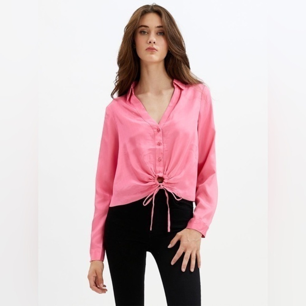 Point Zero Pink Long Sleeve Blouse Size M/M Minimalist Chic